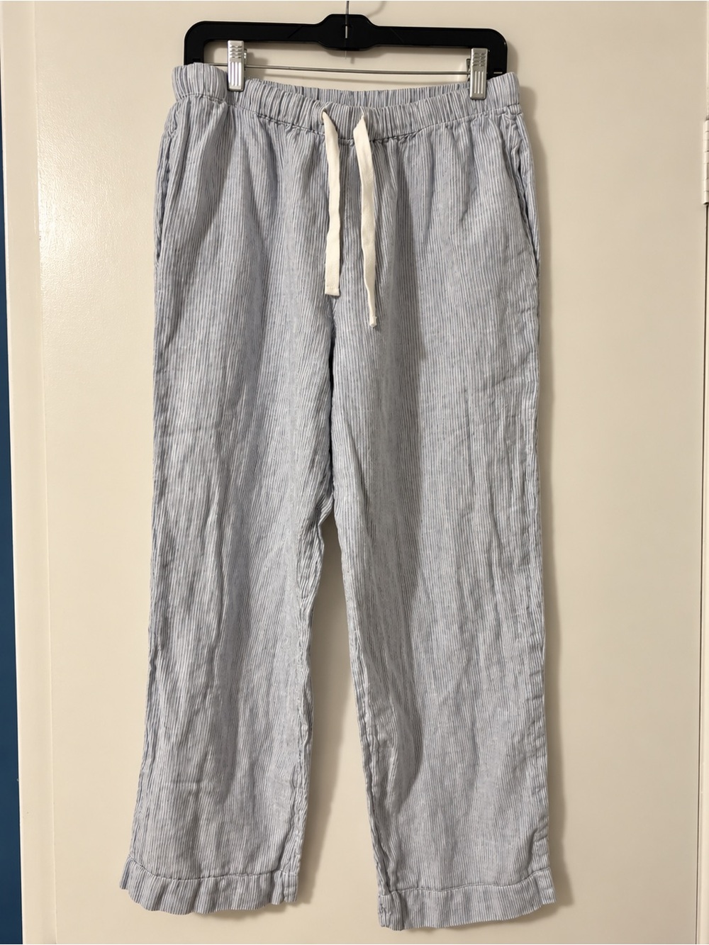 Quince 100% Linen Blue White Stripe Drawstring Pants Size M